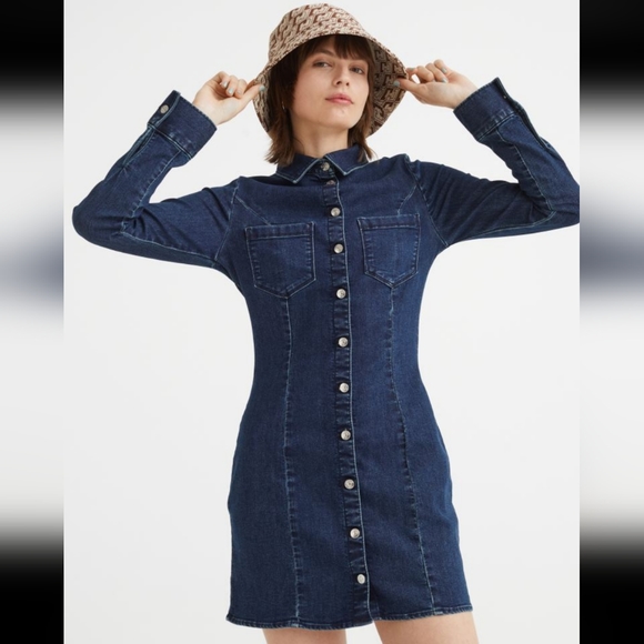 H&M DENIM DRESS LONG SLEEVE SIZE XL - Picture 2 of 6